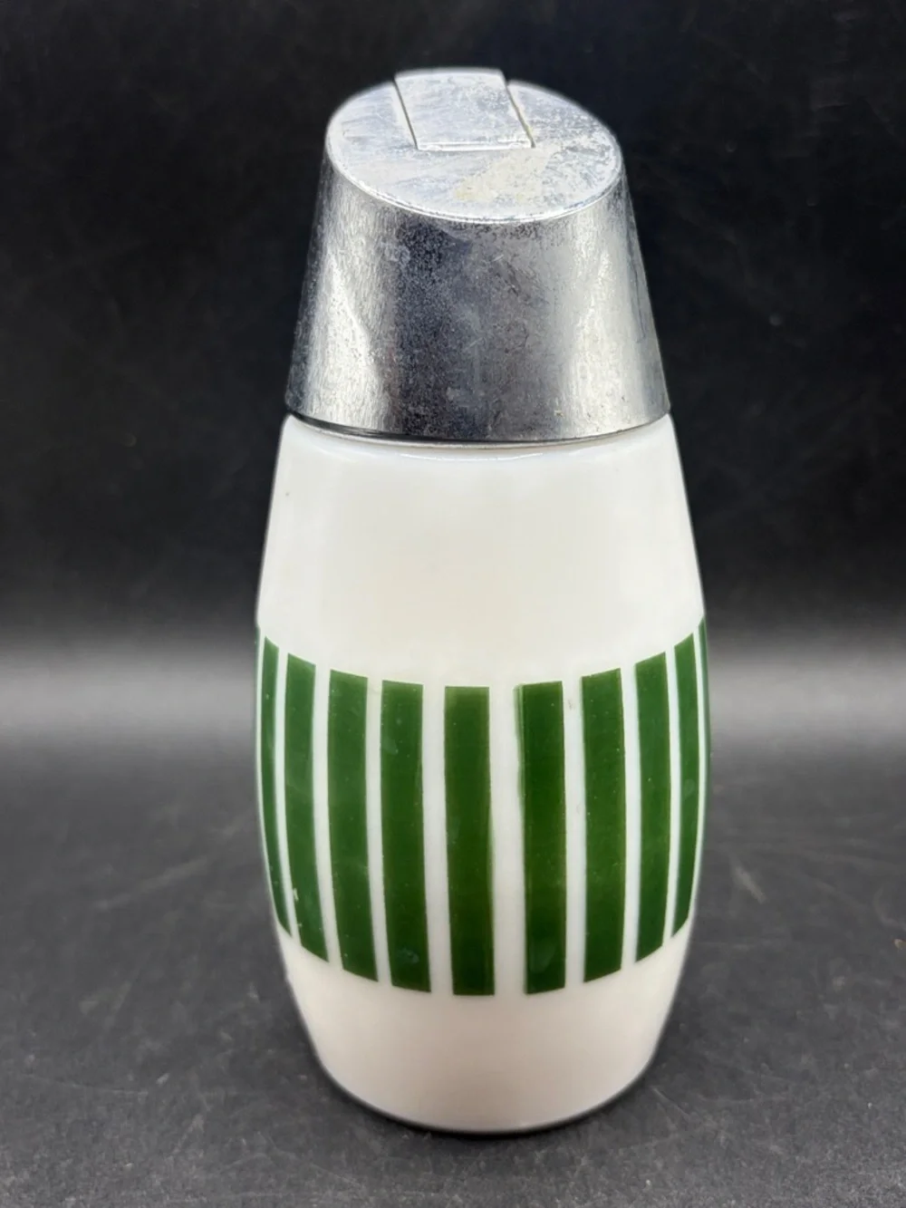 Gemco Westinghouse Green & White Striped MCM Vintage Glass & Metal Sugar Shaker